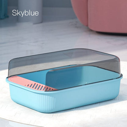 Semi-closed cat litter tray with stylish design cat sandbox litter box