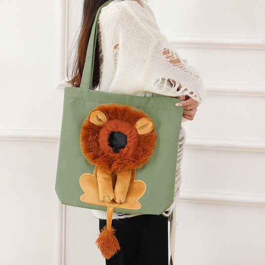 Lion-themed cat carrier bag Soft Pet Carriers Lion Design Portable Breathable Bag Cat Dog Carrier Bags Outgoing Travel Pets Handbag with Safety Zippers