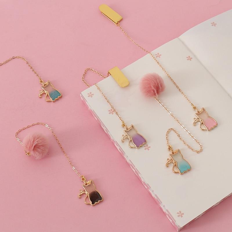 Cute cat chain bookmark clips TUTU Cute Cartoon Animals Metal cat bookmark Bookmarks For Books Student Stationery School Office Supply Paper Clip