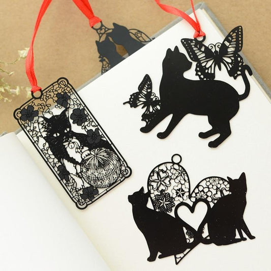 Cute cat-shaped metal bookmarks Lovely Cute Kawaii Metal Bookmark Black Cat Book Holder for Book Paper Creative Gift Korean Stationery Office school supplies