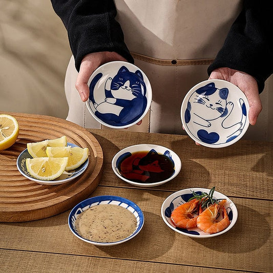 Lucky Cat Ceramic Mini Plates in Use – Cute Snack & Dip Serving