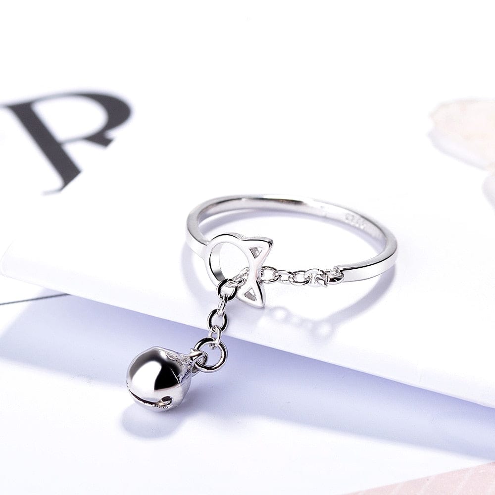 Minimalist Cat Bell Ring – Elegant Silver Finish