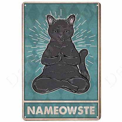 Namowste Meditating Black Cat Funny Vintage Sign