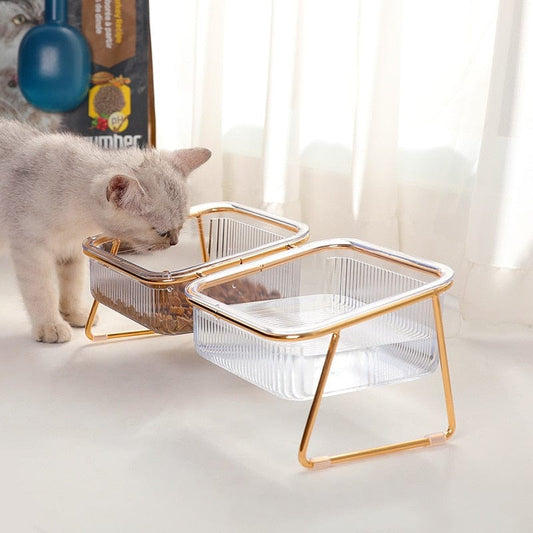 Anti-slip clear designer cat feeding bowls Double Cat Bowl Transparent Dog Bowl with Stand Pet Feeding Water Bowl for Dog Cats Food Pet Feeder Bowls Product Stuff