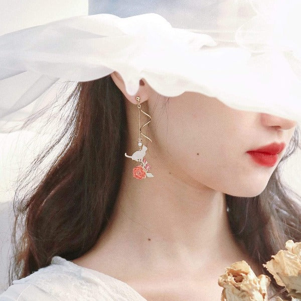 Ornate Cat Flower Earrings – Lifestyle Wear Close-Up