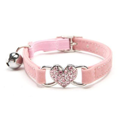 Pink Adjustable Cat Collar with Rhinestone Heart