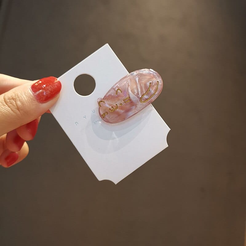 Pink Oval Cat Hair Clip Cute Glossy Finish