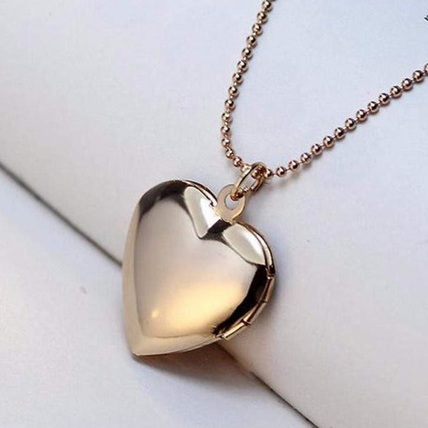 Plain Gold Heart Locket Necklace Minimal Design