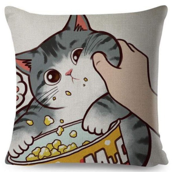 Playful Grey Cat Snack Bowl Cushion