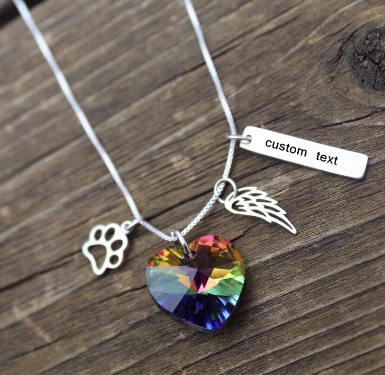 Rainbow Bridge Necklace Set with Paw and Name Bar Charms