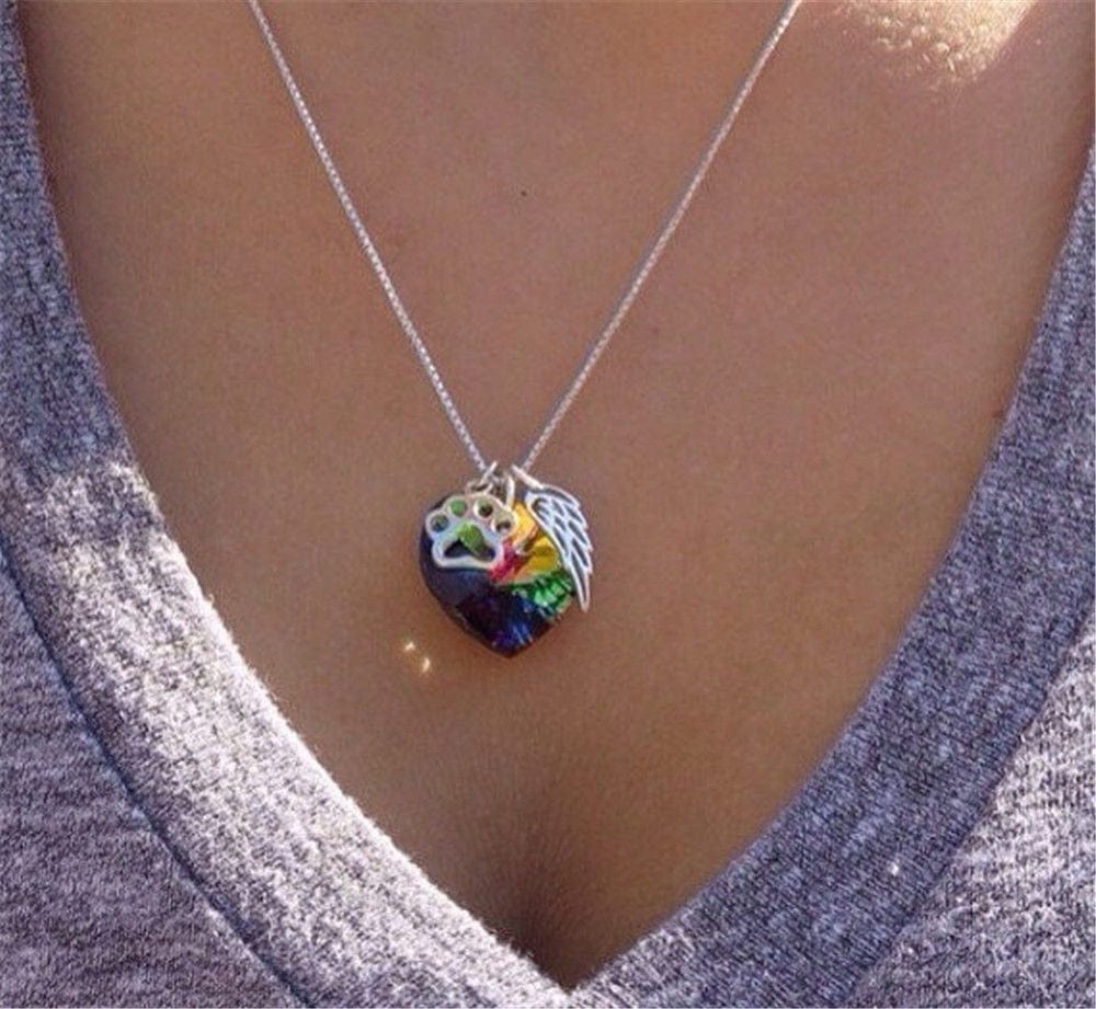 Rainbow Pet Memorial Necklace Styled on Neckline