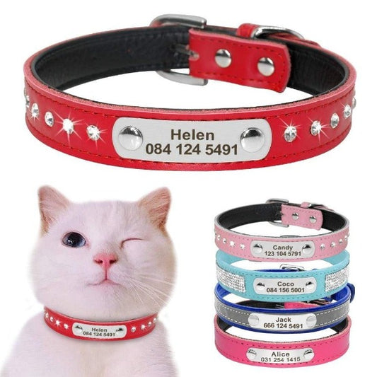 Personalized Engraved Designer Collar,  Custom Name Leather Collars Leather Cat Collar Personalized Cat Collar For Puppy Small Dogs Pet Kitten Nameplate Collar Free Engraving Adjustable