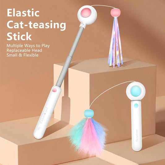 Interactive retractable feather cat teaser toy Cat Toys Cat Teaser Stick Freely Retractable and Replaceable Feather Toy Head Small and Flexible Cats Mint Pet Supplies