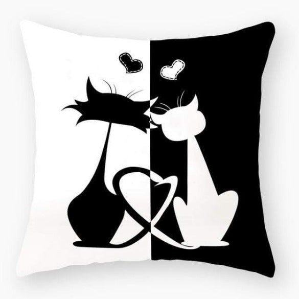 Romantic Black Cat Silhouette Cushion Cover