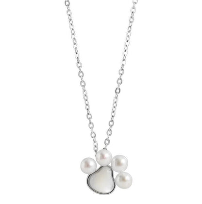 Dainty pearl necklace with adorable paw charm  necklace silver dog cat paw
