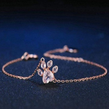 Rose Gold Cat Paw Bracelet with Natural Rose Quartz