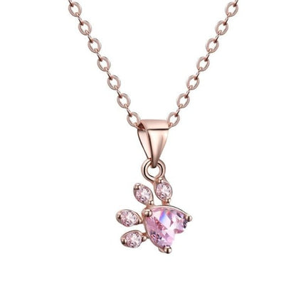 Rose Gold Cat Paw Necklace Elegant Paw Print Pendant