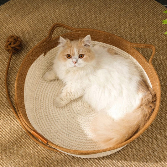 Hand-woven cooling cat bed for sale Pet Cat Bed Round Hand Woven Rattan Cat Beds Summer Cooling Kitten Basket Cotton Rope Cat Scratching Baskets