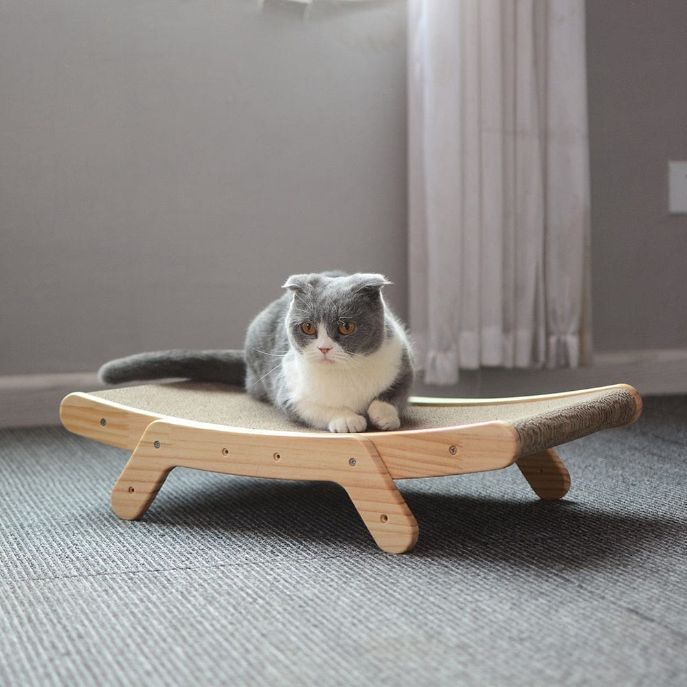 Durable wooden cat scratcher bed