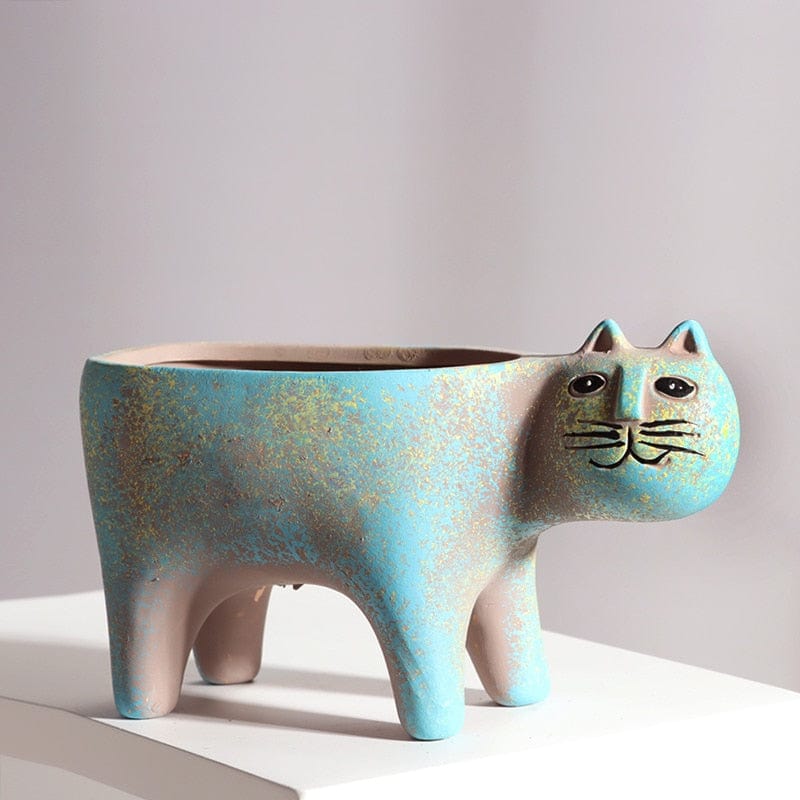 Artistic ceramic cat flower vase