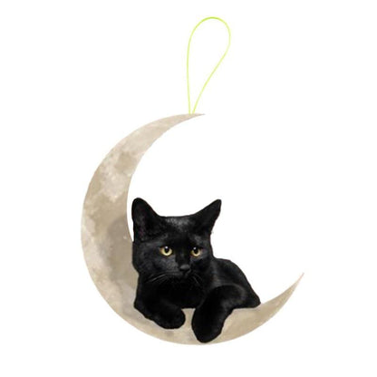 Charming cat mirror ornament with moon design