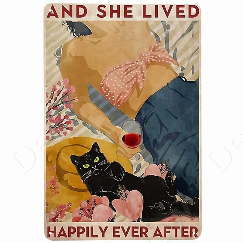 Witty vintage cat-themed metal plaques4