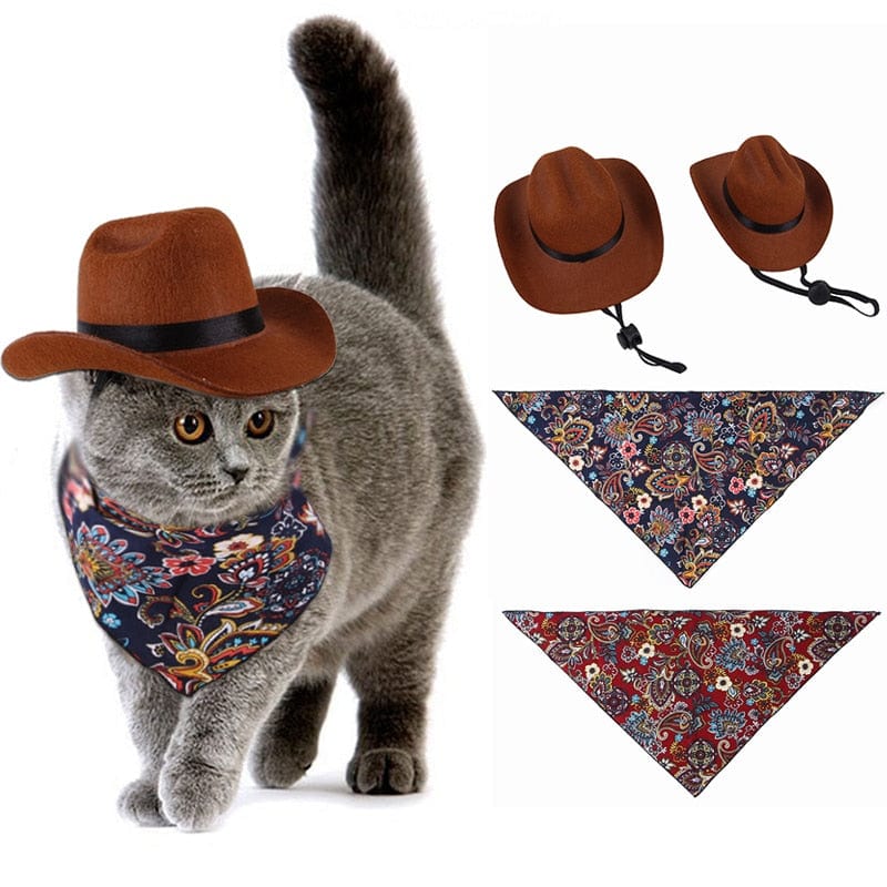 Cat cowboy hat and bandana set