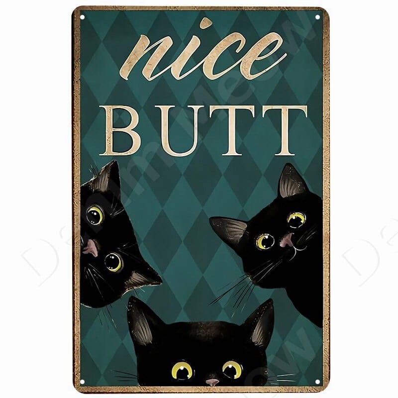Amusing vintage metal cat signs