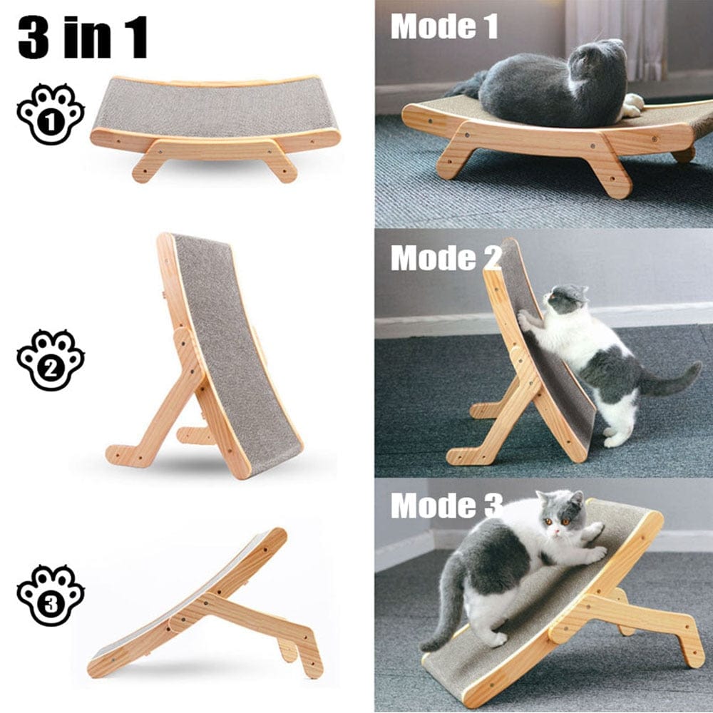 Wooden cat lounge with scratching pad