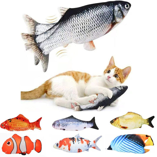 Interactive electric fish petting toy for cats