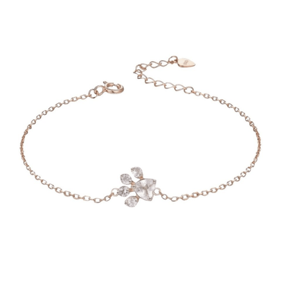 silver cat bracelet, gold paw charm