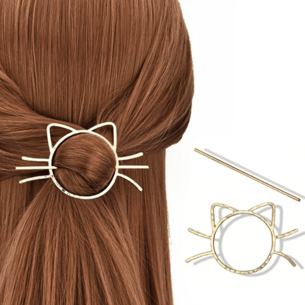 Cat Pierced Hair Clip Cute Metallic Slide Comb Hairpin Shawl Pin Brooch
