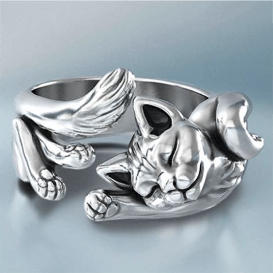Cat Ring,  Silver Cute Adjustable Paws Finger Rings 