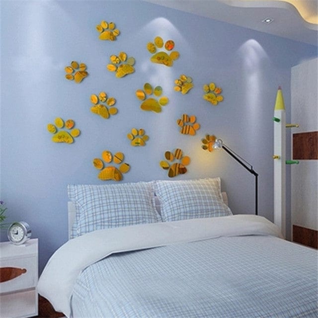 Decorative paw-shaped wall decals 3d mirror wall stickers