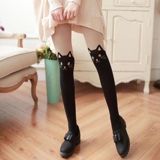 Black Knee High Catyhose New Sexy Stockings Women Cute Cat Tail Leggings Female Catoon Stocking Sexy Sheer Pantyhose Stockings Long Sexy Stocking