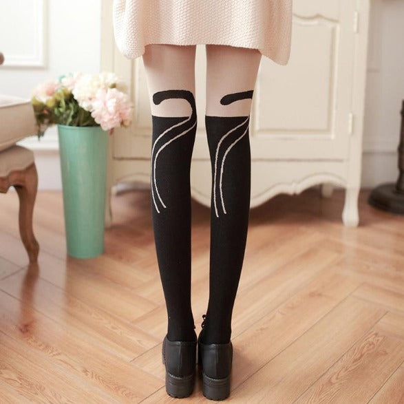 Sexy Black Cat Print Catyhose Behind view