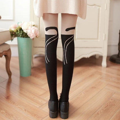 Sexy Black Cat Print Catyhose Behind view