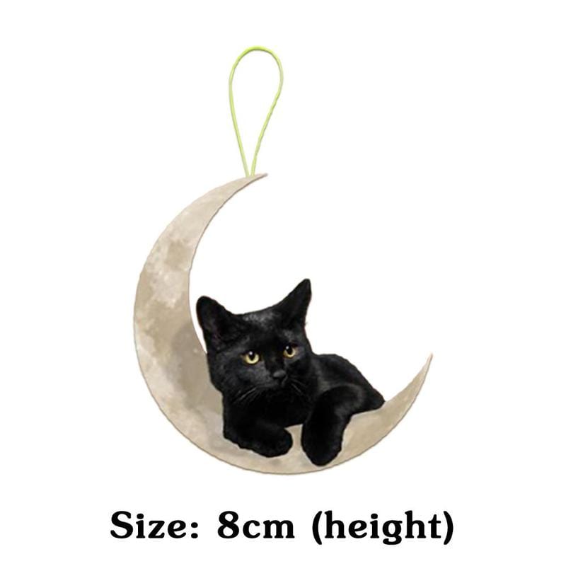Unique cat on the Moon mirror ornament for hanging