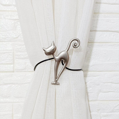 Silver Magnetic Cat Curtain Tieback Buckle