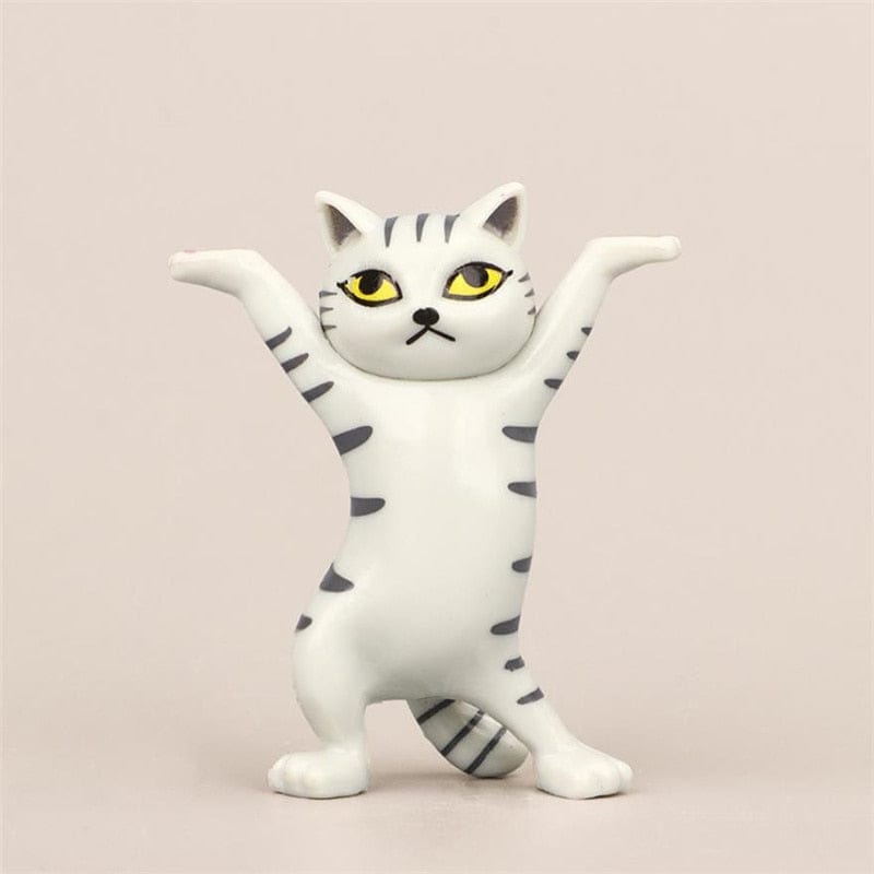 Spotted White Dancing Cat Figurine – Cute Desktop Decor