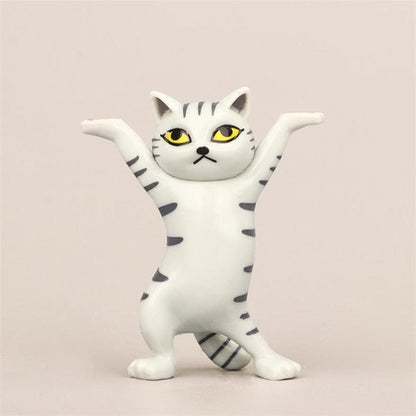 Spotted White Dancing Cat Figurine – Cute Desktop Decor