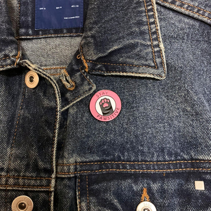 Stay Pawsitive Cat Brooch – Worn on Denim Jacket