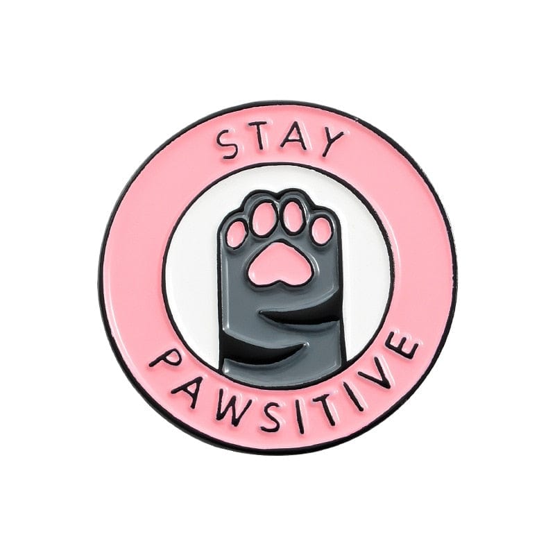 Stay Pawsitive Cat Pin – Pink Positive Quote Brooch
