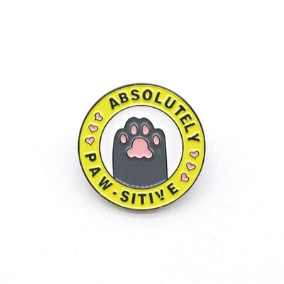 Stay Positive Cat Enamel Brooch – Yellow Quote Pin