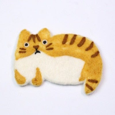 Stretching Cat Felt Coaster – Yellow Tabby Design