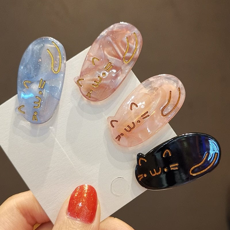 Sweet Oval Cat Hair Clips Multi Color Acetate Set Display