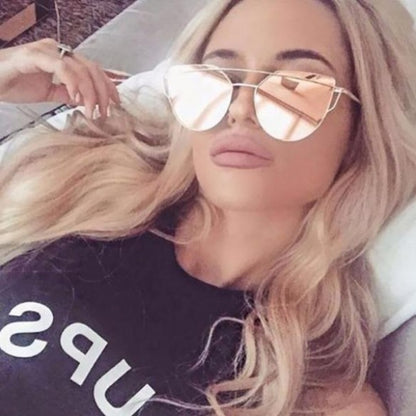 Fashion Cat Eye Sunglasses Women  Cat Eye Sunglasses Women Fashion Metal Big Cateye Sun Glasses For Ladies Vintage Mirror Shades Oculos UV400