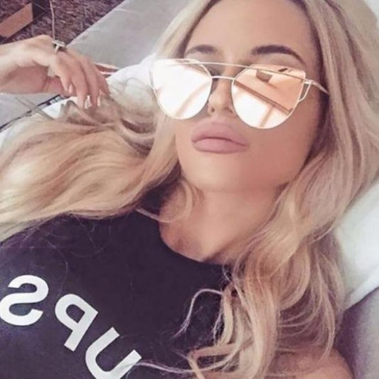 Fashion Cat Eye Sunglasses Women  Cat Eye Sunglasses Women Fashion Metal Big Cateye Sun Glasses For Ladies Vintage Mirror Shades Oculos UV400
