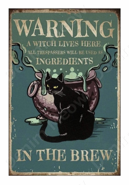 Warning: Black Cat Experiments in the Brew Retro Metal Wall Art