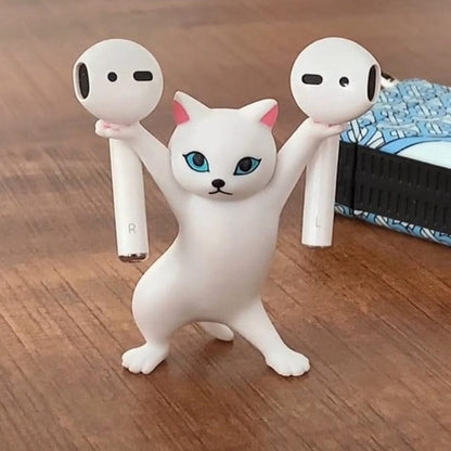 White Cat Dancing Figurine on Desk – Playful Pose